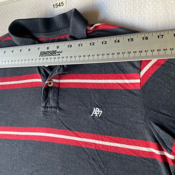 Aeropostale Men’s Short Sleeve Polo Shirt Size M, Blue Red Stripes - Picture 2 of 7